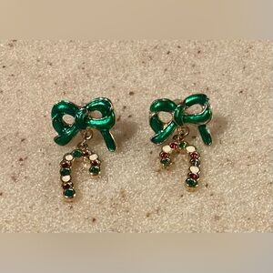 Green Enamel Bow Earrings